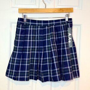AA Fashion Pleated Blue Plaid Zip up Skirt Womens Size M